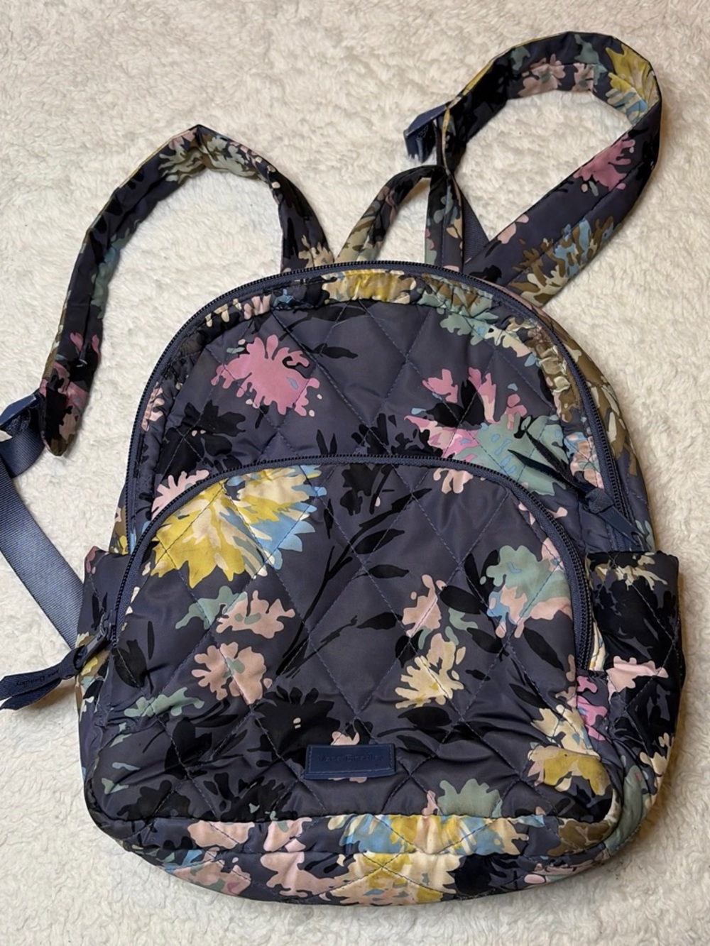 Vera Bradley Navy Quilted Floral Backpack with Pastel Accents